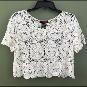 White Lace Style Design Crop Top - Medium